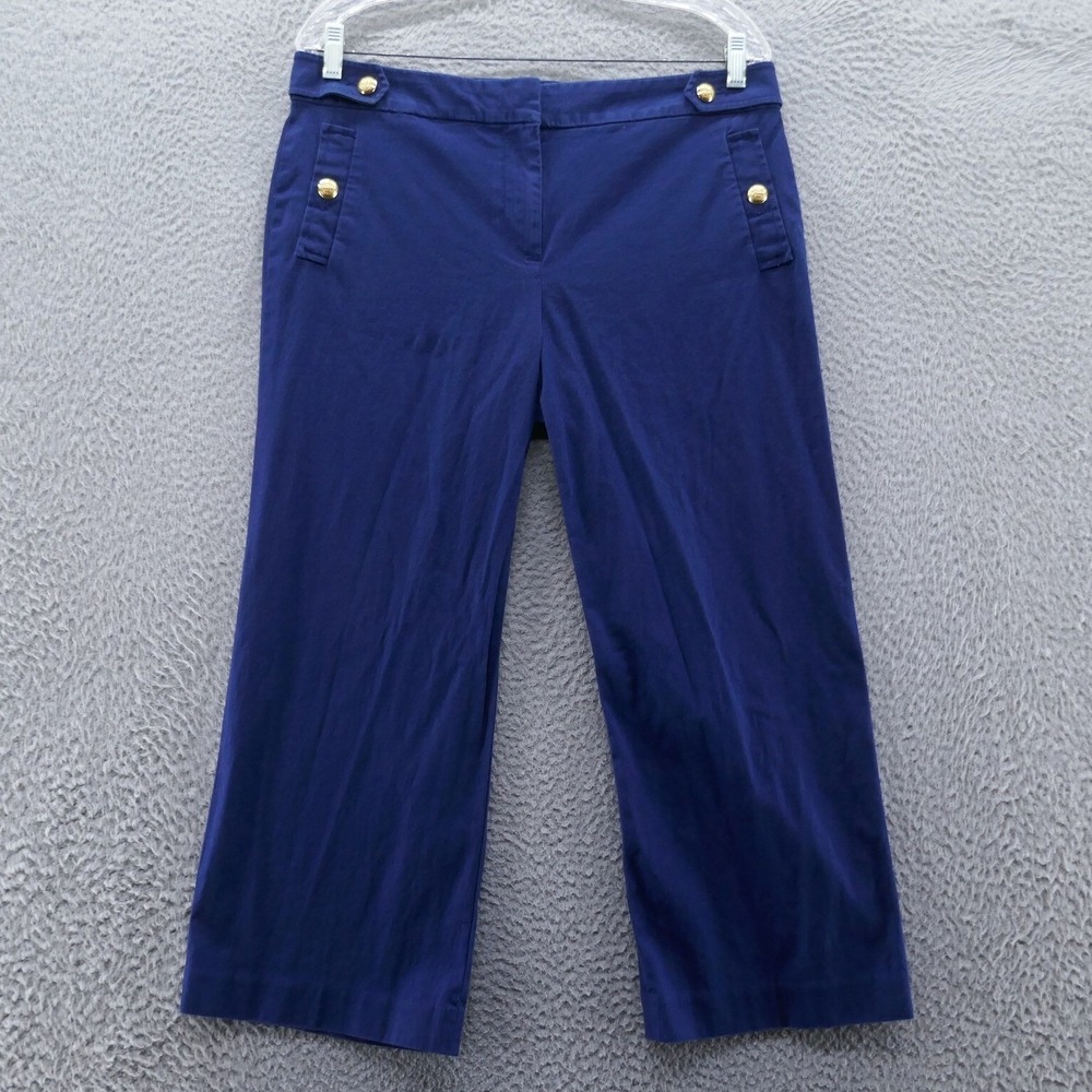 Talbots Womens Size 10 Navy Blue Gold Button Sailor Wide Leg Crop Pants